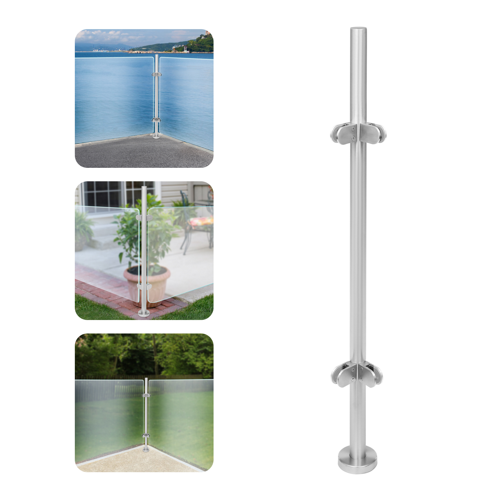 Słupek balustradowy 110 cm, słupek ogrodzeniowy ze stali nierdzewnej, słupek narożny ze stali nierdzewnej, grubość materiału odpowiednia: 12 mm