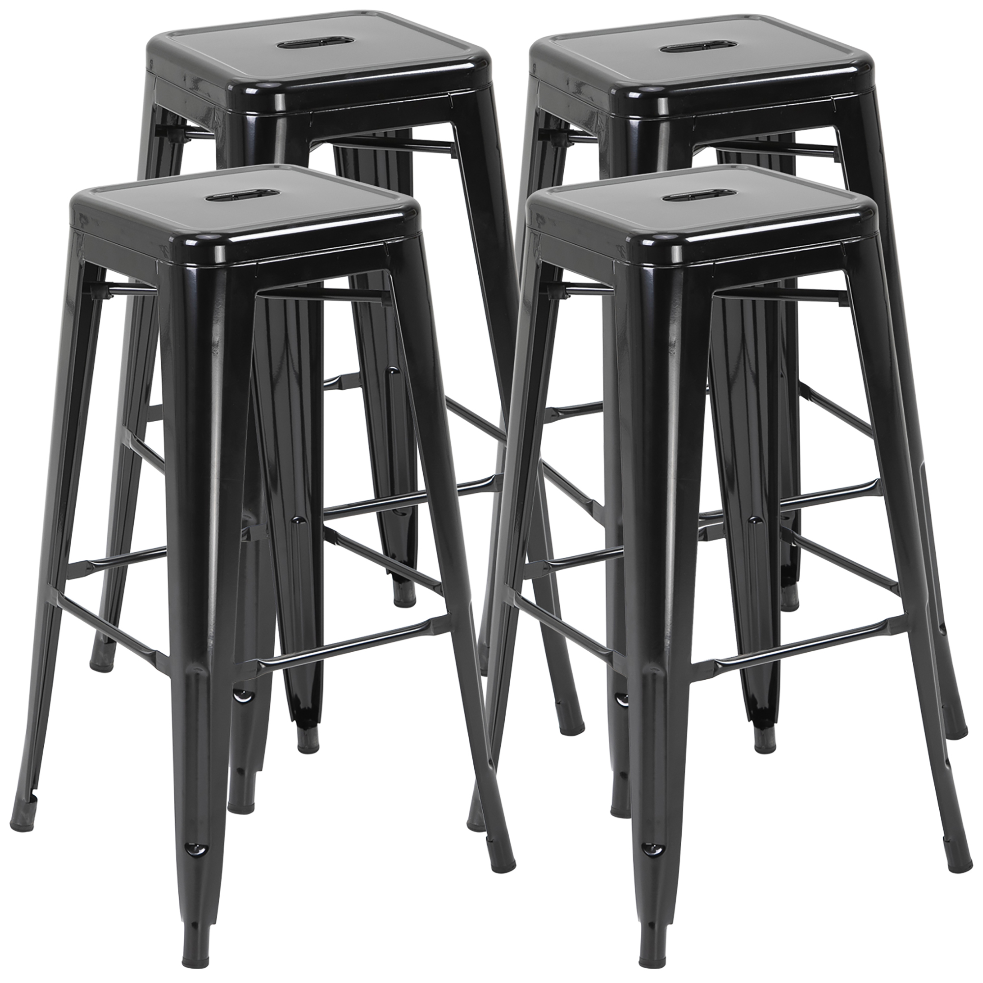 HOMCOM Set de 4 Taburetes para Interior y Exterior Metálico de Estilo Industrial