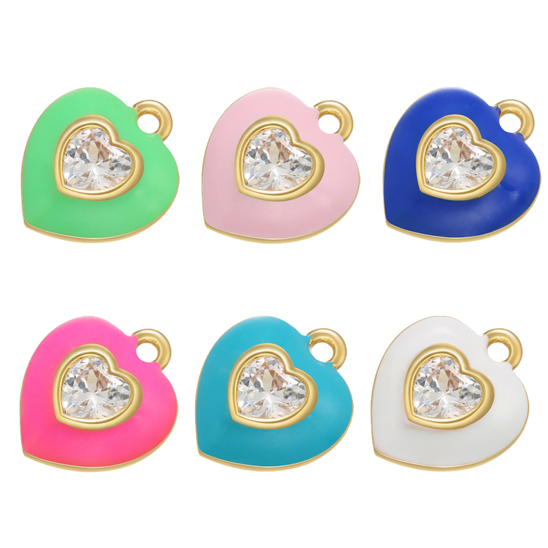 ZHUKOU coeur émail breloques CZ cristal pendentif pour femmes bricolage à la main collier bijoux accessoires fournitures en gros VD1047