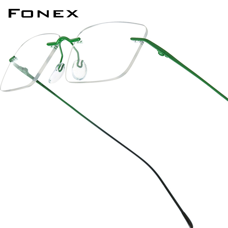 FONEX Titanium Kacamata Kacamata Pria Merek Desain Tanpa Bingkai Square Kacamata Wanita Tanpa Bingkai Ultralight-Berat Jepang Kacamata 85870