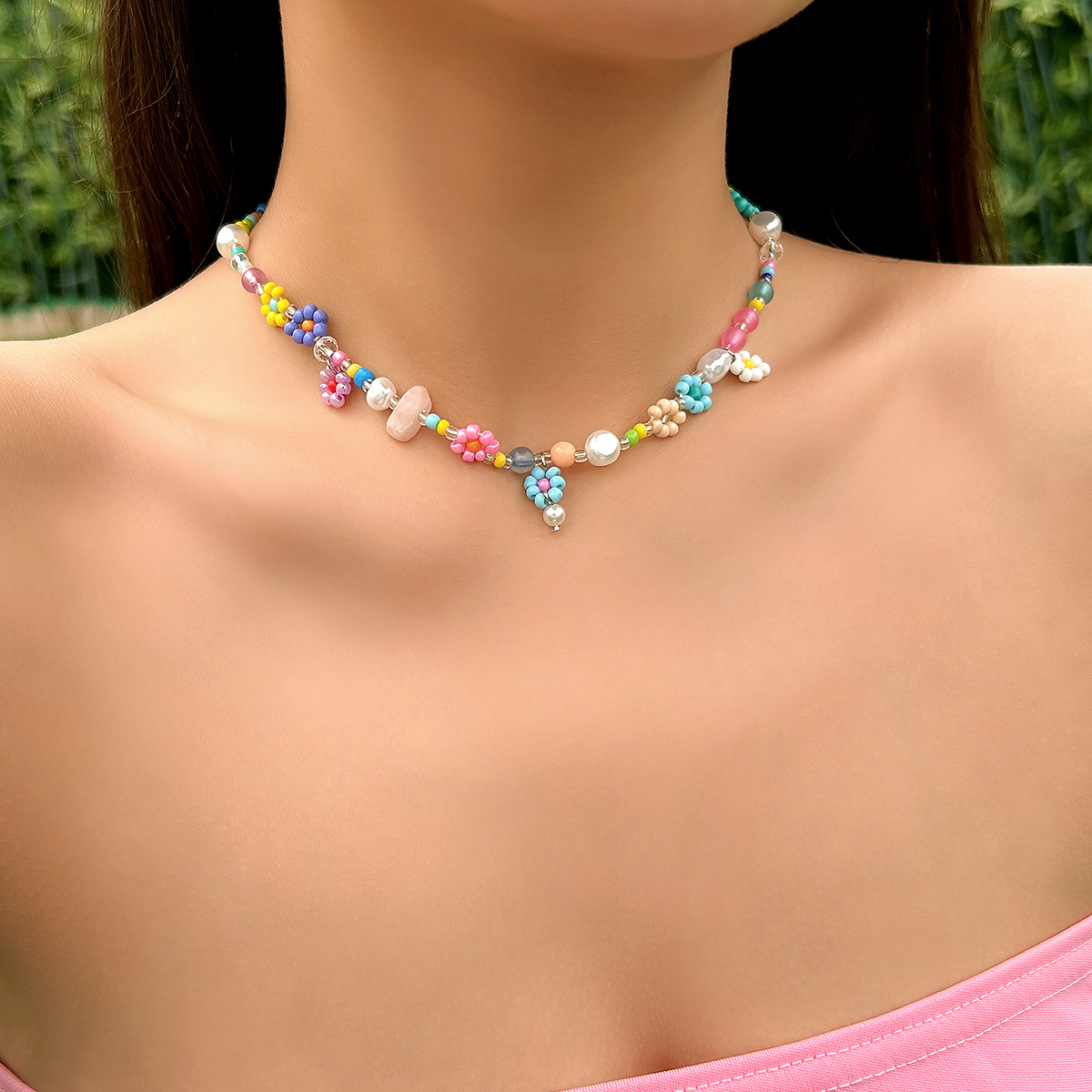 Boho colorido pequena semente grânulo tecer flor colar para mulheres artesanal curto gargantilha colar pescoço 2023 moda jóias acessórios
