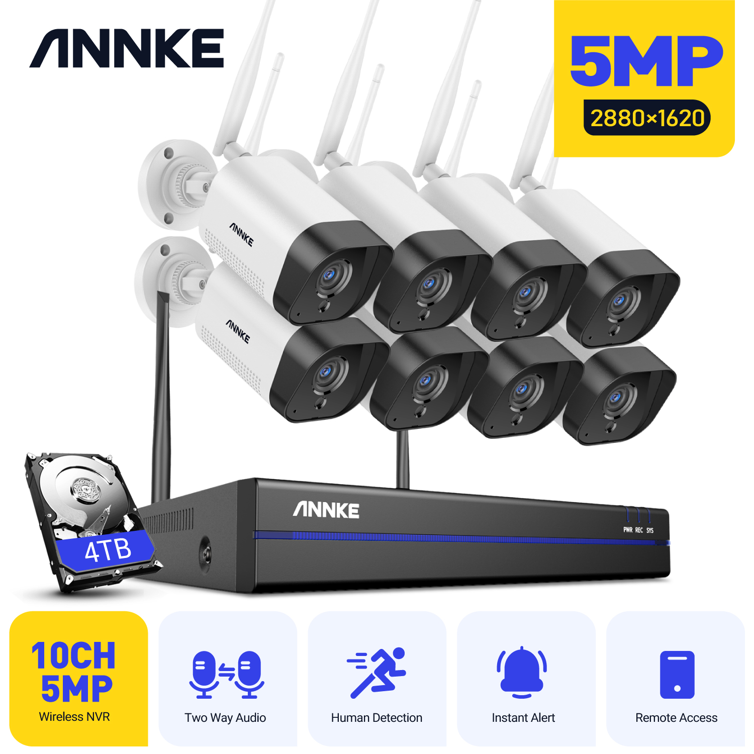 Annke 10ch 5mp cctv system 264 hd drahtloses nvr kit outdor ir nachtsicht ip wifi kamera sicherheits system cctv kit zwei wege audio