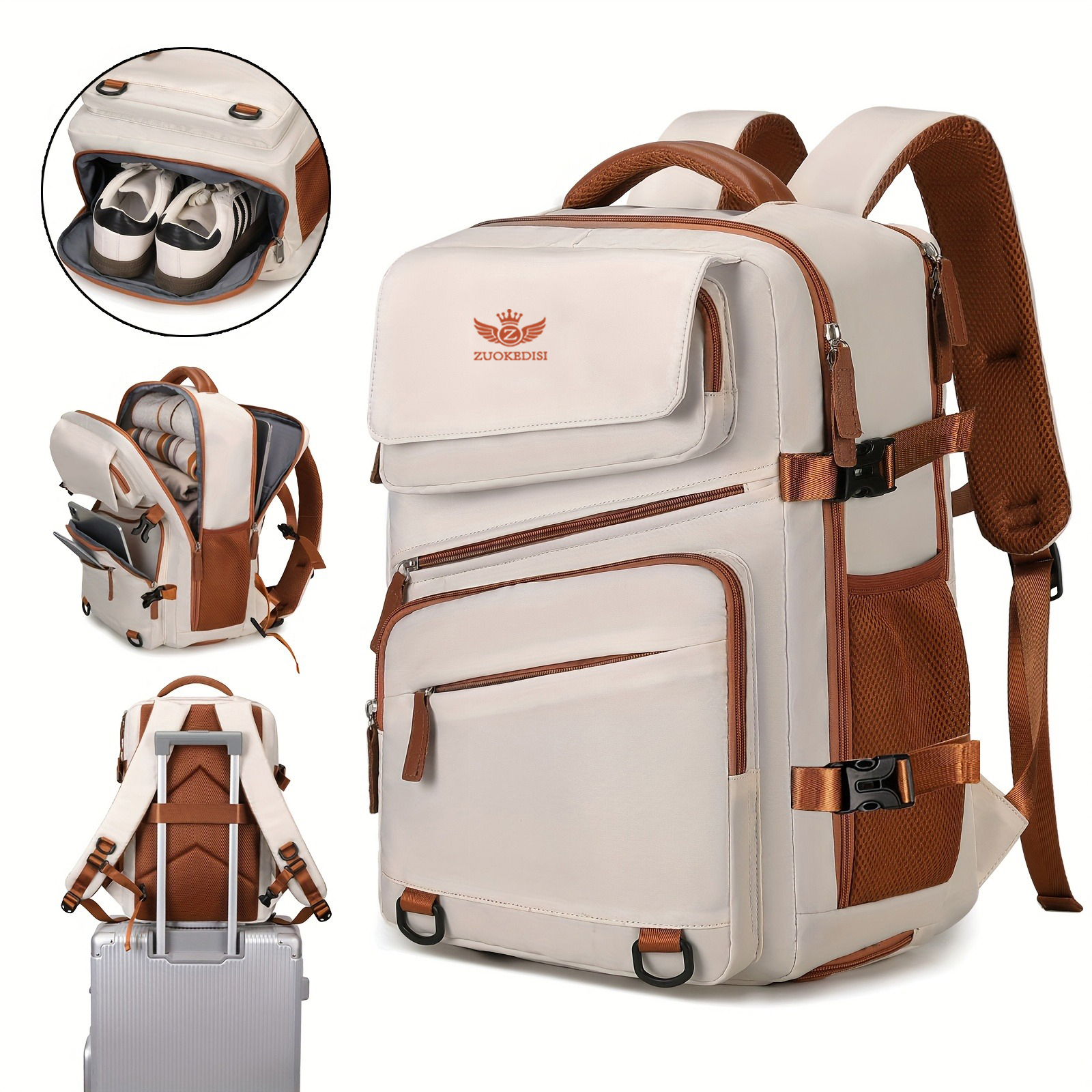 ZUOKEDISI Airlines Sac à dos de voyage pour ordinateur portable de 15,6 pouces approuvé avec boîte à chaussures et sangle à bagages, sac à dos de randonnée