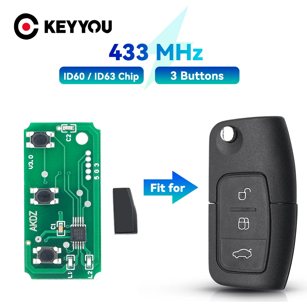 Keyyou Vragen Flip Afstandsbediening Sleutel Elektronische Printplaat 433Mhz Met Chip Voor Ford Focus 2 3 Mondeo Fiesta flip Key 3 Knoppen