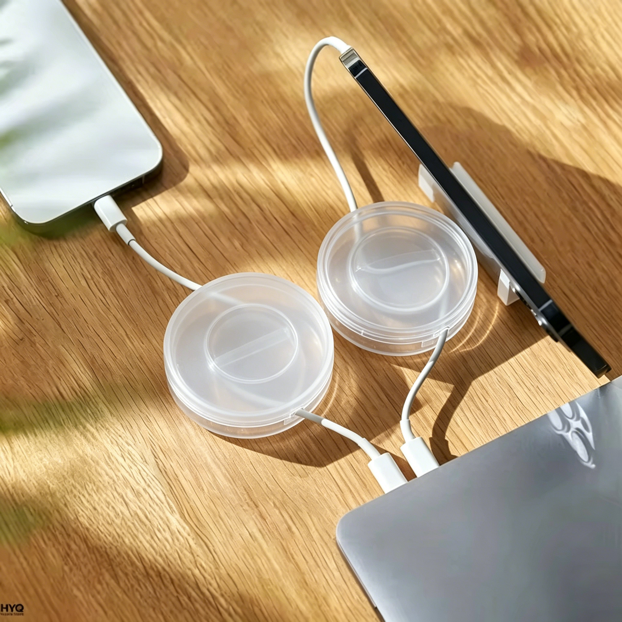 ที่เก็บสายเคเบิลแบบพกพา โปร่งใส จัดระเบียบสายไฟ ที่ม้วนเก็บสาย USB ที่ยึดโทรศัพท์แบบยืดหดได้ ที่เก็บสายชาร์จ ป้องกันสายไฟ
