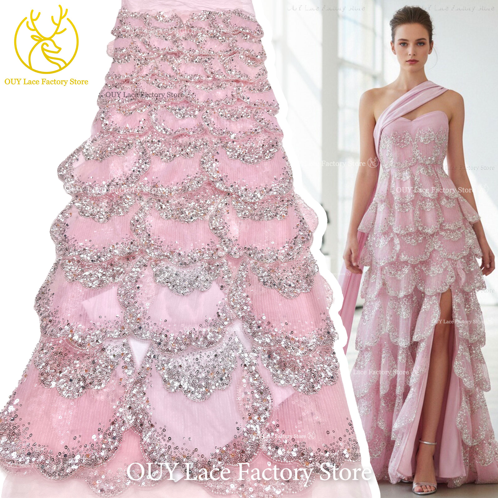 Nuovo Stile Tessuto in Tulle con Perline 3D, Pizzo alla Moda per Abiti da Sposa, Ricamo Francese, Tessuto in Tulle con Paillettes Africane
