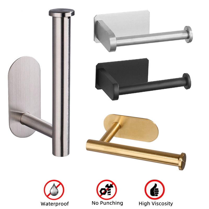 Portarrollos de papel higiénico adhesivo sin perforaciones, organizador de montaje en pared, almacenamiento, cocina, baño, dispensador de pañuelos sin taladro