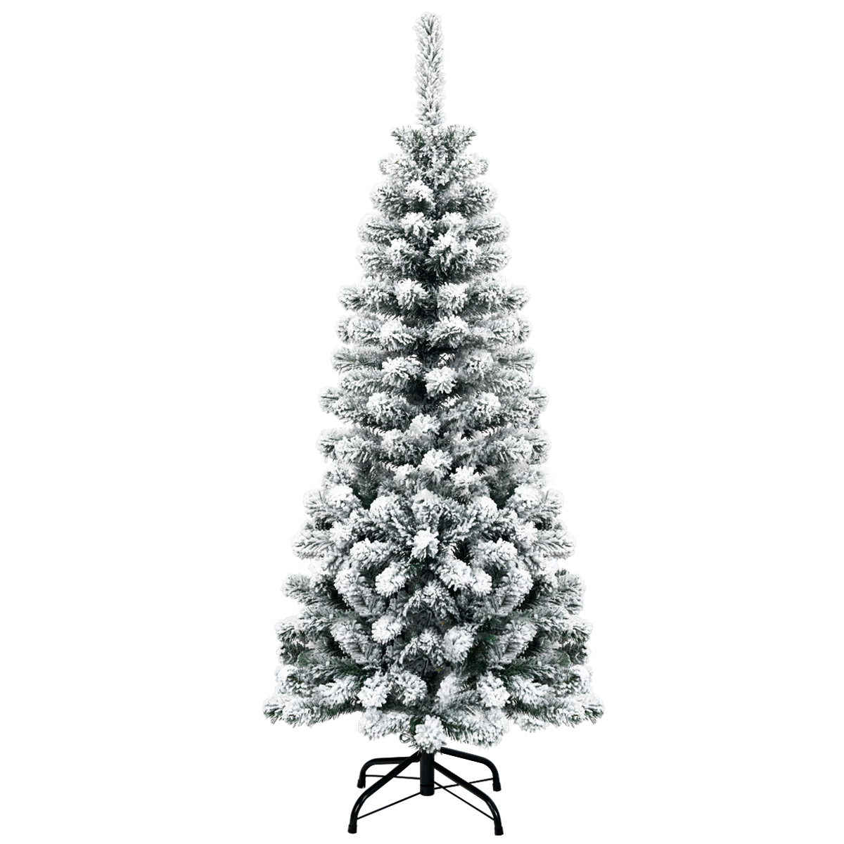 4.5Ft Unlit Hinged Snow Flocked Artificial Pencil Christmas Tree w/ 242 Branch