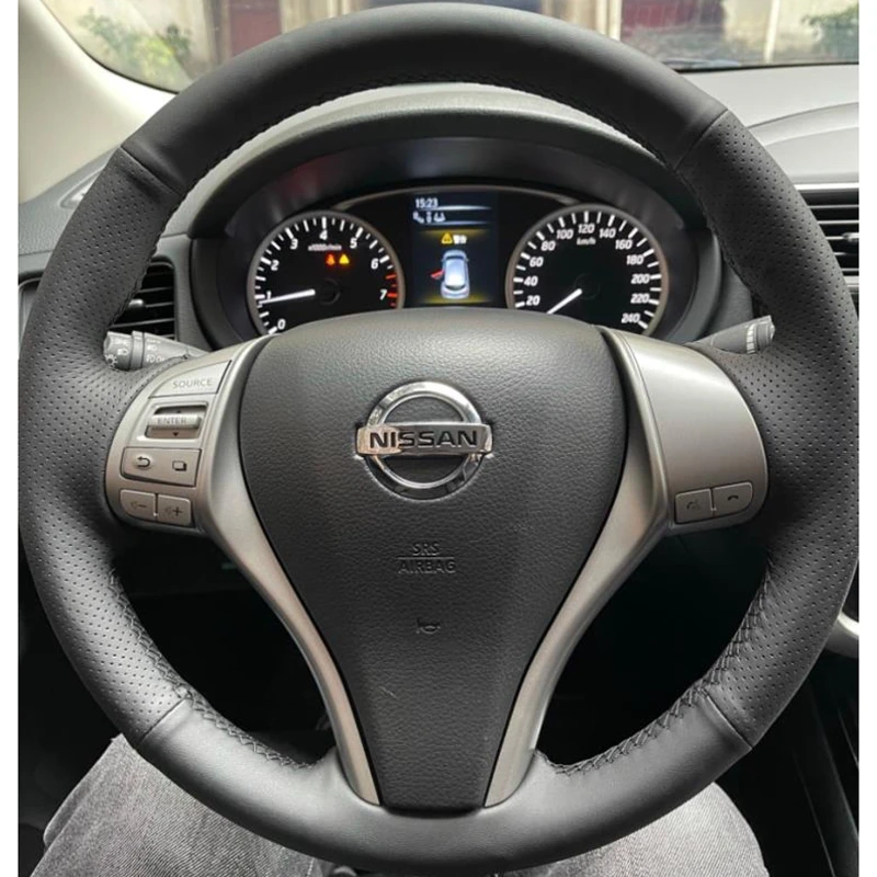 Hand-stitched Black Microfiber Leather Car Steering Wheel Cover For Nissan Teana 2013-2018 Altima 2013-2018 X-Trail 2014-2017