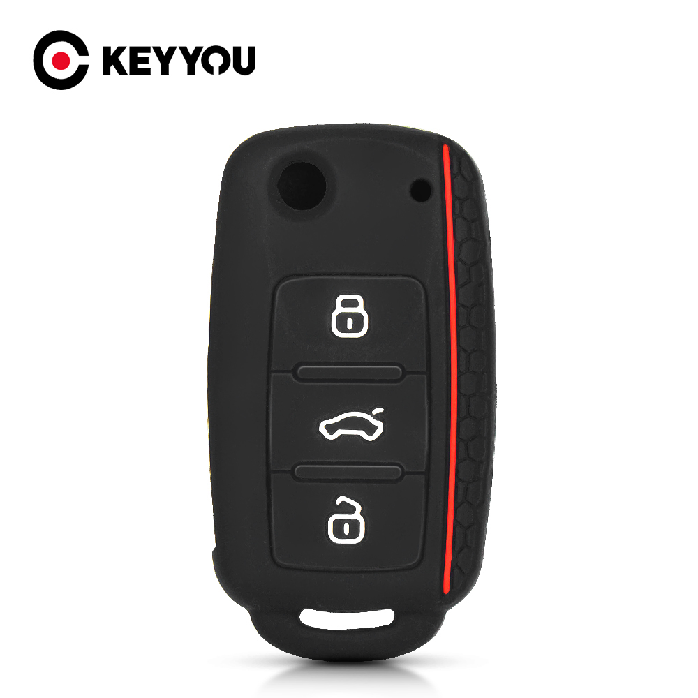 KEYYOU シリコン車のキーケースカバー フォルクスワーゲン サジター/ポロ/ゴルフ/ボラ/ティグアン/トゥアレグ/フェートン/セアト/シュコダ キーフォブカバー用