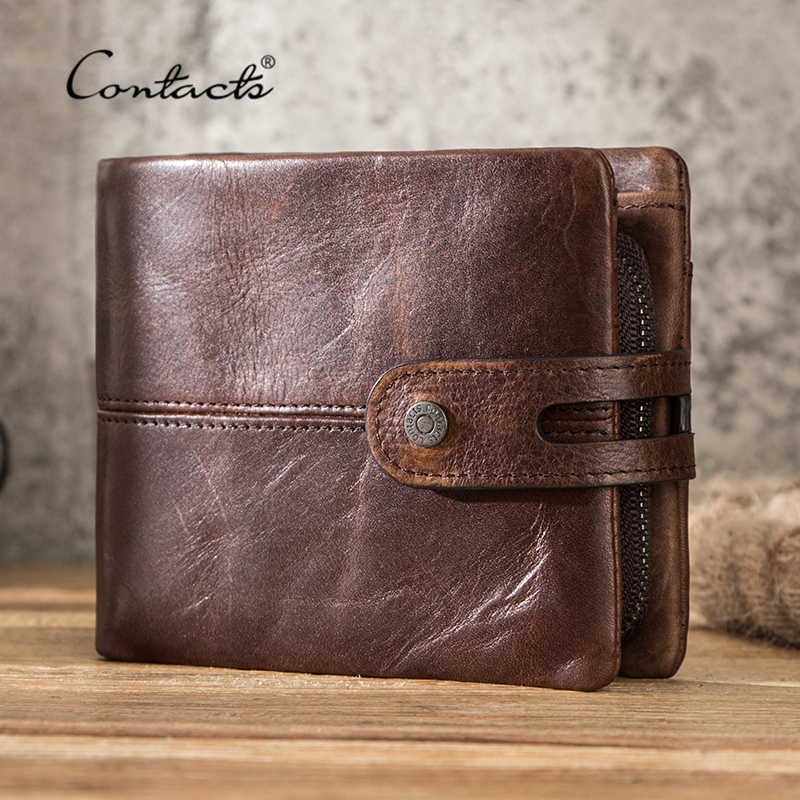 CONTACT'S Casual Mannen Portefeuilles Crazy Horse Lederen Korte Portemonnee Hasp Ontwerp Portemonnee Koe Lederen Clutch Portefeuilles Mannelijke Carteiras