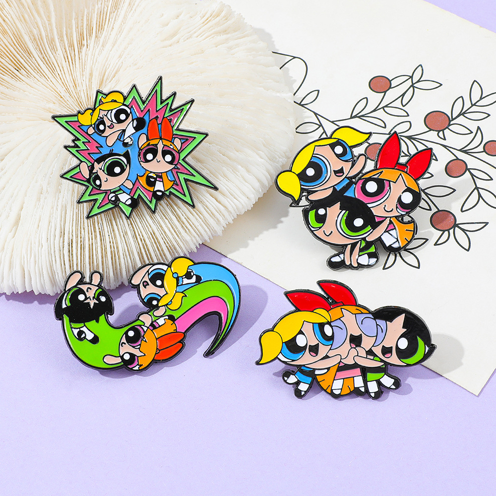 4 unids/set divertido broche de animación flor burbujas creatividad esmalte Pin mochila ropa insignia de Metal accesorios regalo