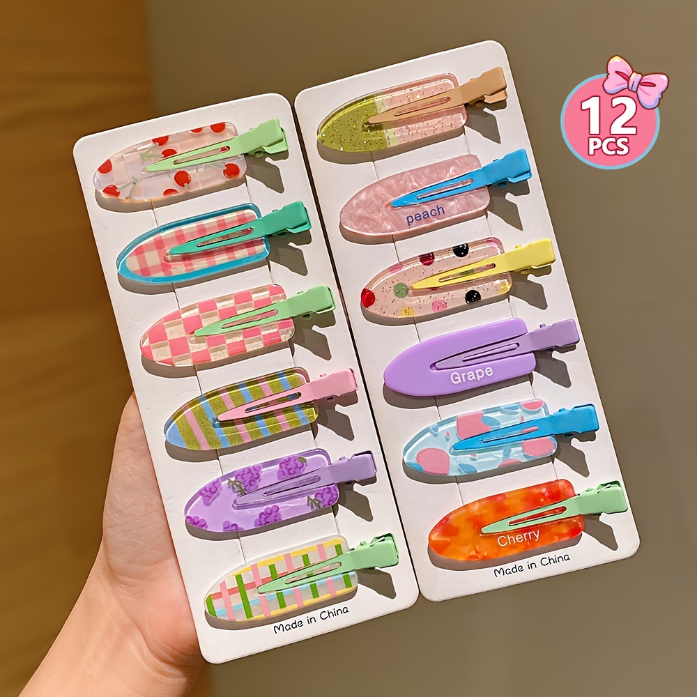 12 piezas de pinzas para el cabello coloridas multicolores con flequillo lateral, pinzas de pico de pato para cabello Flyaway, pinzas para el cabello simples para niña dulce