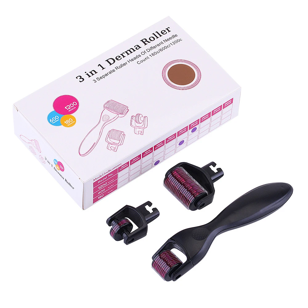 3 In 1ไทเทเนียมเข็ม DRS Derma Roller สำหรับใบหน้า Body Massager รักษาผมร่วง Mezoroller Microneedle ผิว Care
