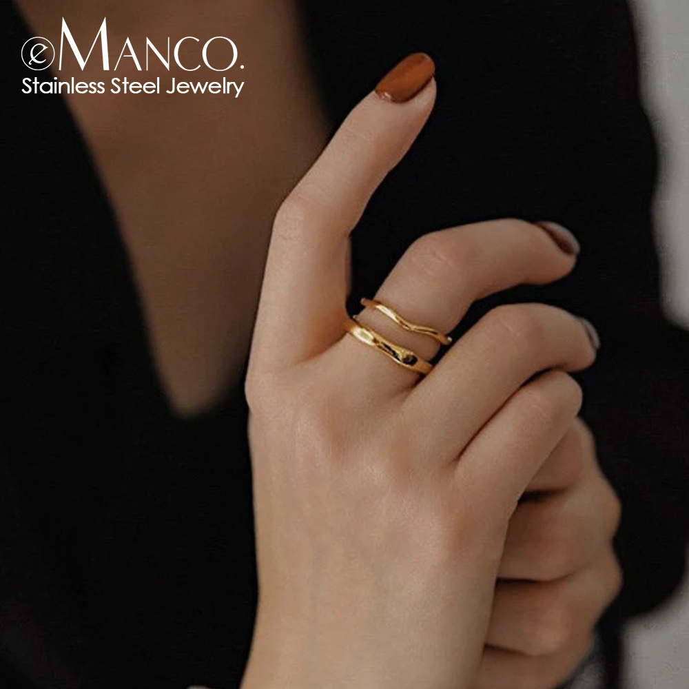 Anelli EManco a Onda Irregolare in Colore Oro / Argento, Gioielli Geometrici Semplici e Trendy Fatti a Mano per Donne e Coppie