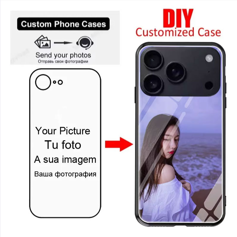 Custodia per telefono fotografica fai-da-te per iPhone 17 Pro Max Air 16 Plus 15Pro 14 13 12 Mini 11 Cover in vetro siliconico con immagine personalizzata personalizzata