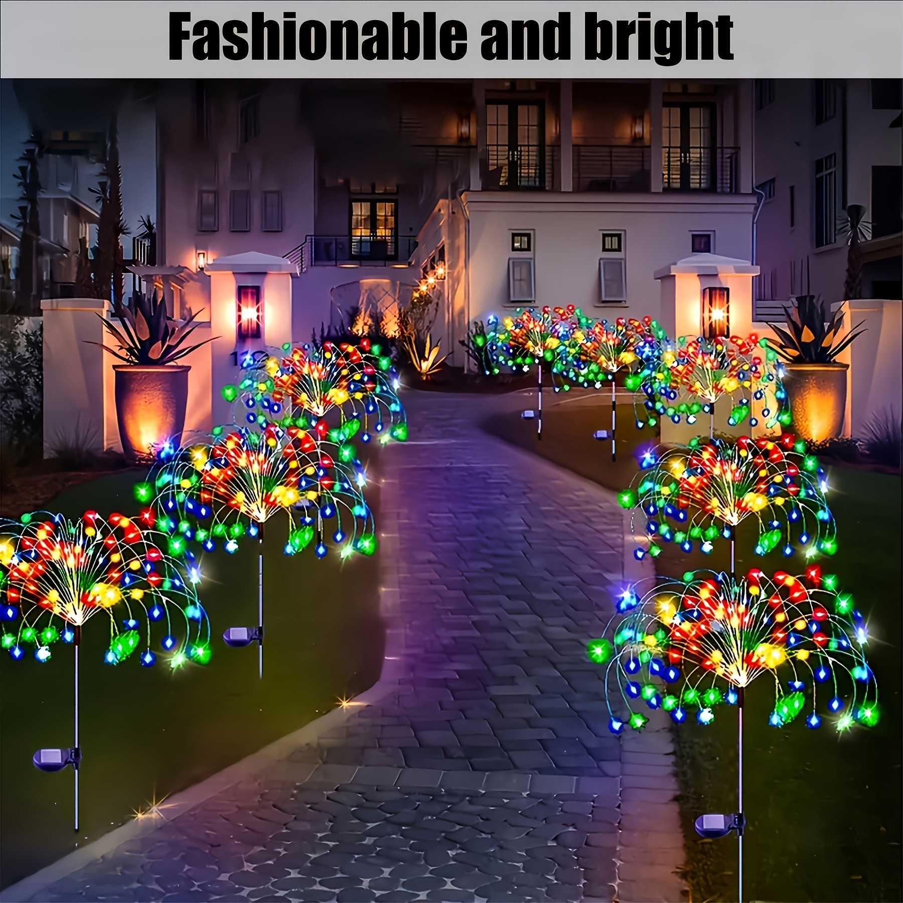 Lumières solaires de feux d'artifice 60/200 LED, lumières solaires de jardin imperméables pour l'extérieur, 8 modes d'éclairage avec télécommande, décorations lumineuses