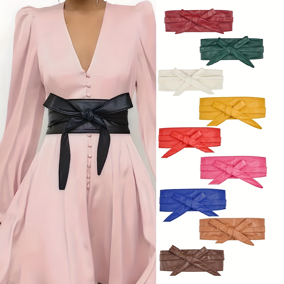 Cinturón ancho de PU de Color sólido, pretina clásica con lazo de Color sólido, faja decorativa elegante para mujer