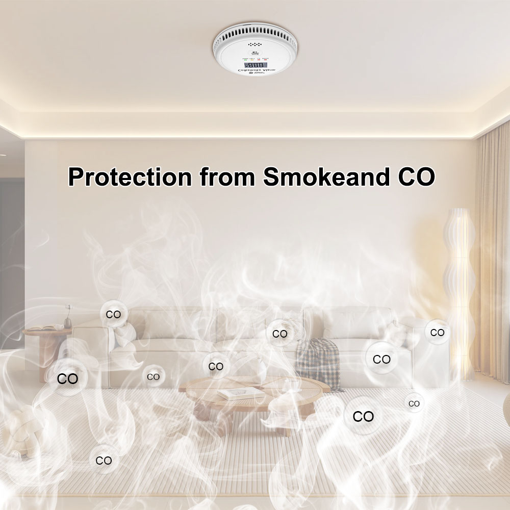 Detector de humo y Co compuesto independiente para el hogar, alarma de monóxido de carbono, salón, cocina, tienda, fuego, 85 dB, alerta de Sensor de sonido inteligente