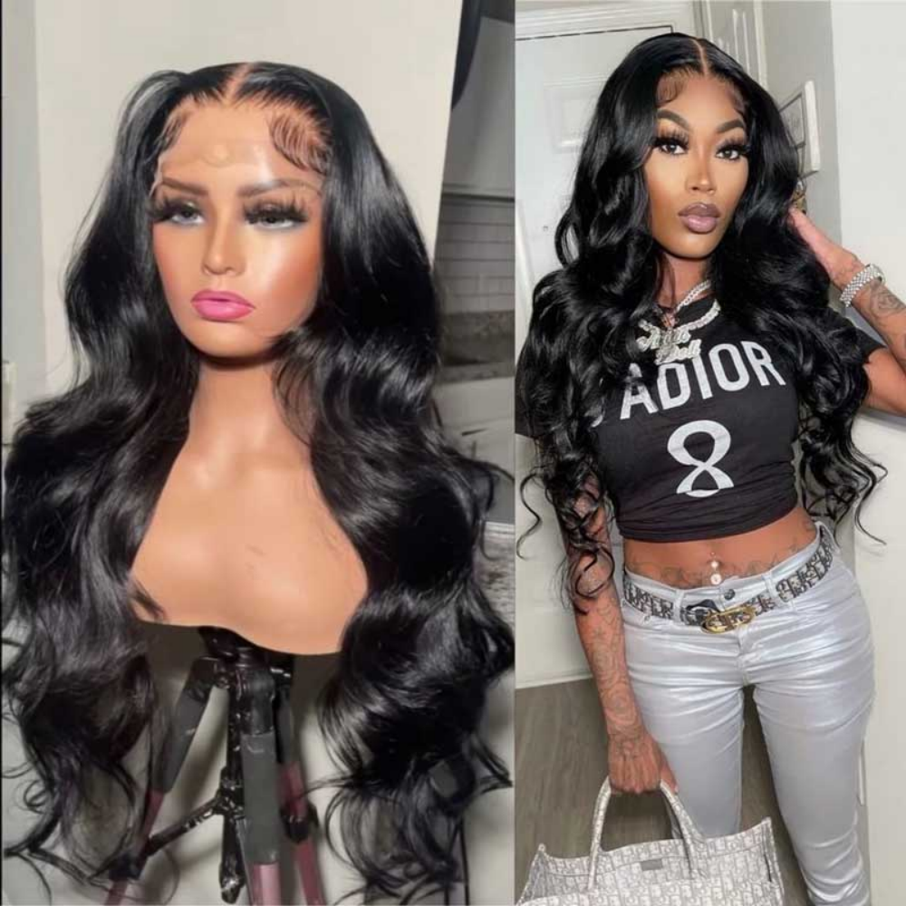 Pelucas de Cabello Humano Brasileño con Ondas Suaves, 40 Pulgadas, Tono Negro Natural, Frontal de Encaje HD 13x4, Densidad 250, Pre-Desplumadas con Baby Hair, Pelucas para Todas las Ocasiones