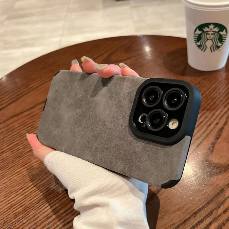 Luxo fosco couro caso de telefone para iphone 16 15 14 13 12 11 pro max plus lente proteção à prova de choque silicone macio capa traseira
