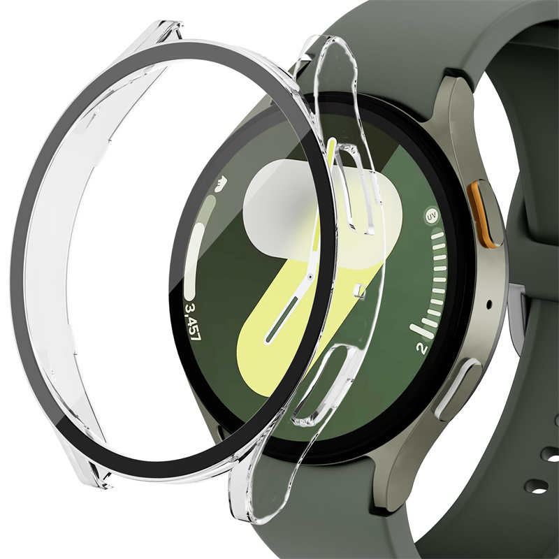 Vidro + capa para samsung galaxy watch 7 6 5 4 40mm/44mm protetor de tela vidro temperado e capa protetora dura acessórios