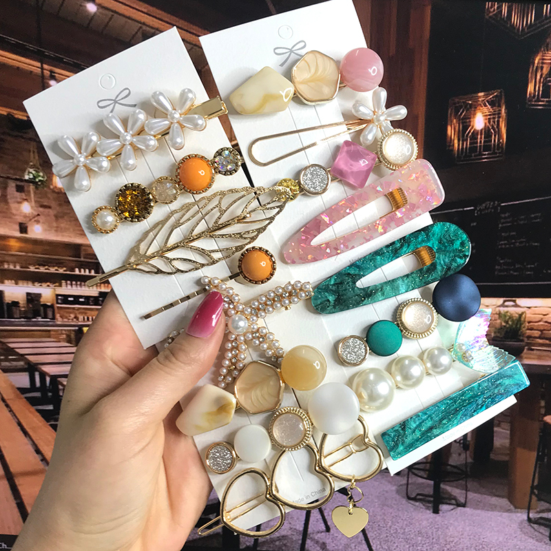 Parelkristal acryl haarclips set voor vrouwen Retro geometrische haarspeldjes Haarspeld Meisje haaraccessoires Mode-sieraden