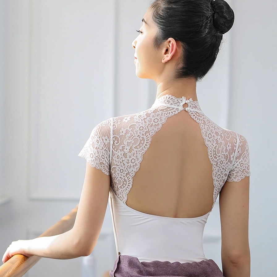 Frauen Spitze Kurzarm Sexy Dreieck Zurück Ballett Trikot Tanz Trikots Kostüm Ballerina Badeanzug Gymnastik Body Kleidung