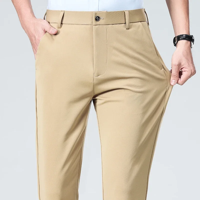 กางเกงสูทผู้ชาย 2024 Elastic SLIM FITกางเกงธุรกิจสบายๆหลวมขาตรงกางเกงผู้ชายเสื้อผ้าขนาดใหญ่ 29-42