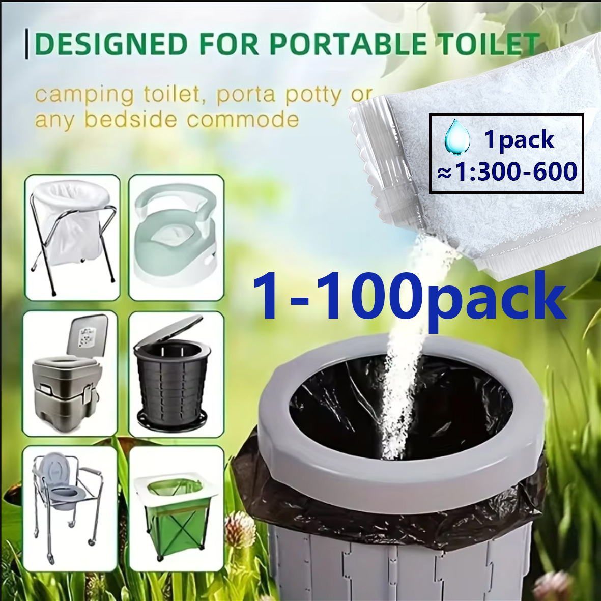 Gel en Polvo Ecológico para Inodoros de Camping - Agente Gelificante Absorbente y Controlador de Olores para Inodoros Portátiles de Viaje