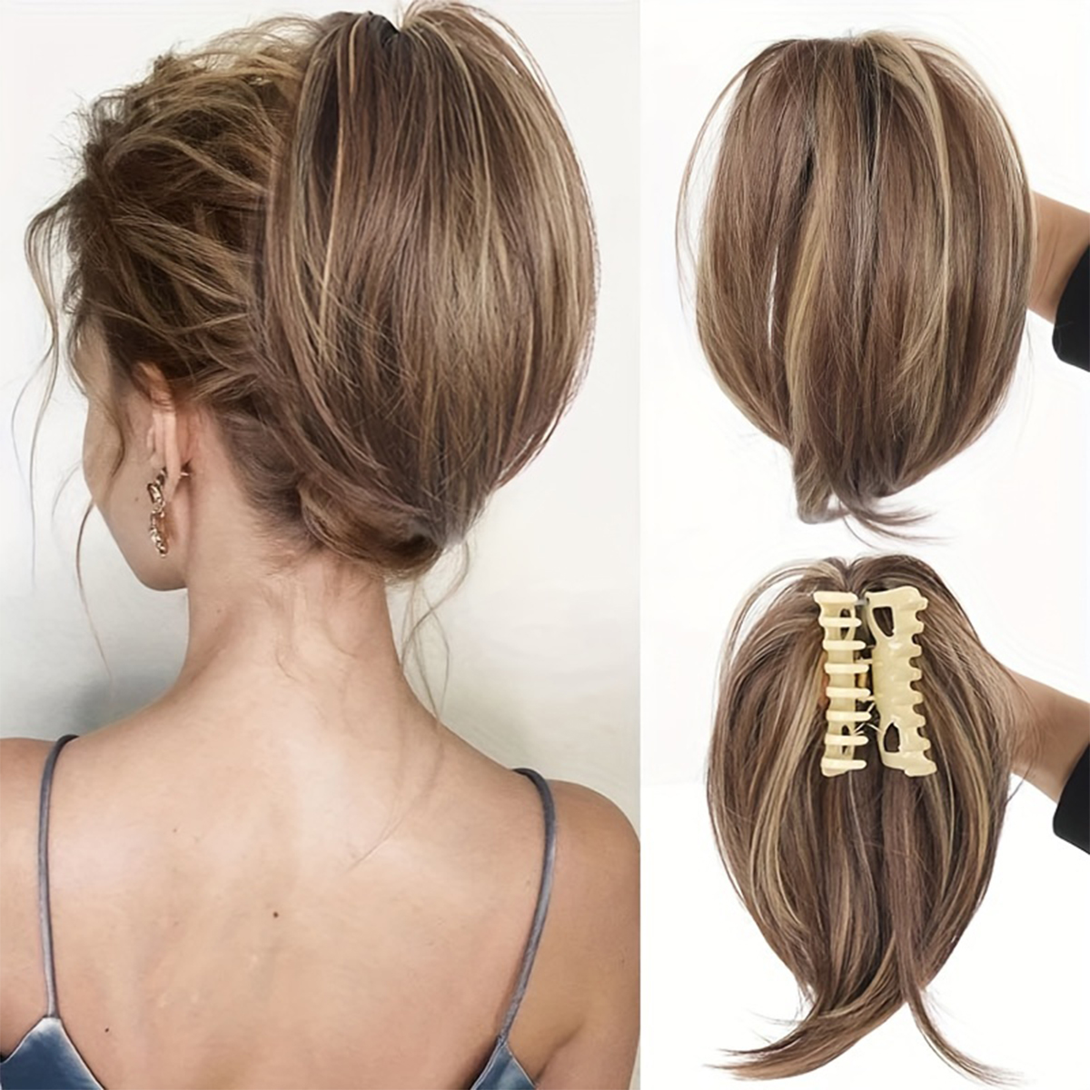 Damskie eleganckie pazury roztrzepany kok treska Scrunchies syntetyczne proste Chignon kucyk doczepiane włosy