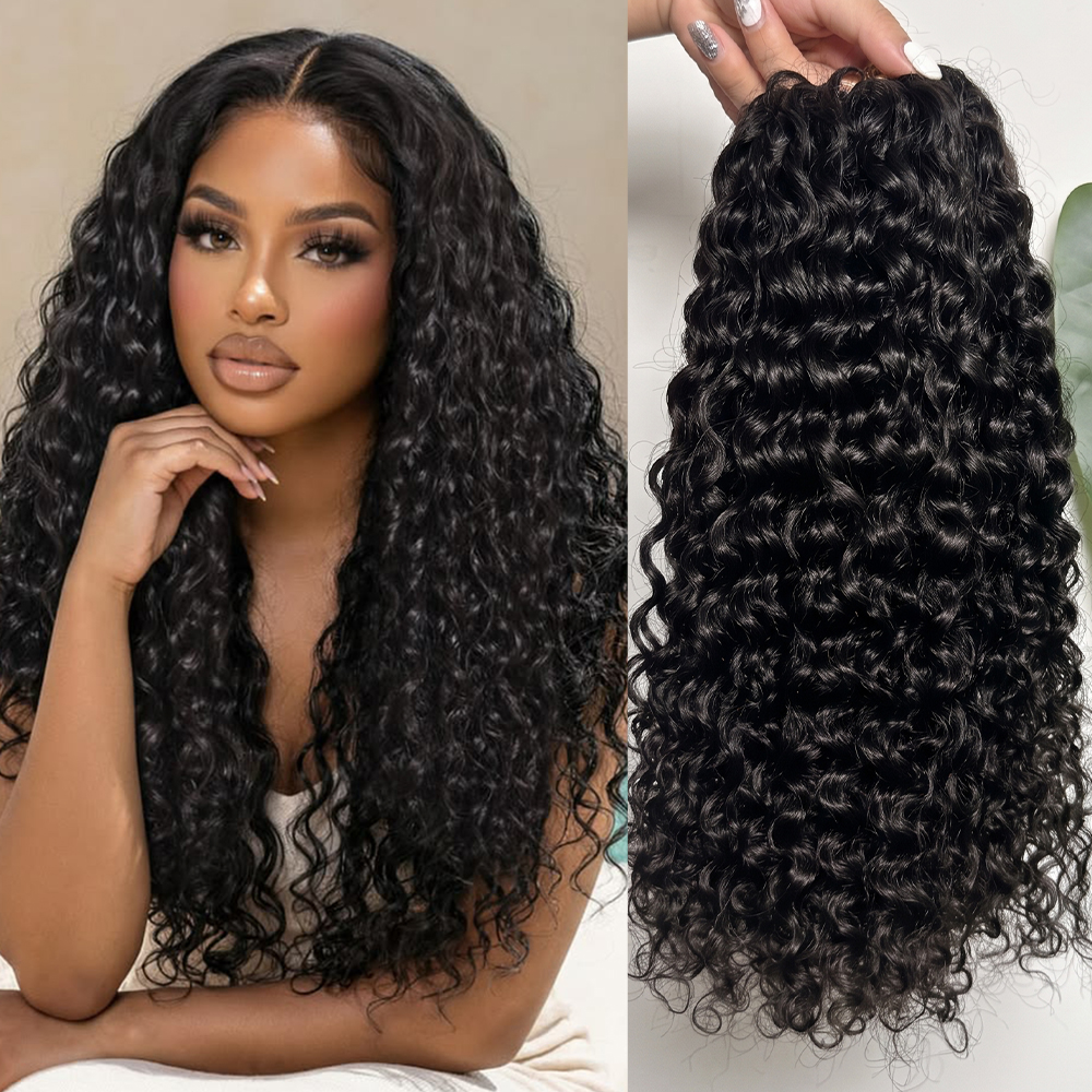 Extensiones de Cabello de Ganchillo Invisible con Pluma, Cabello Humano Virgen 16A, 18 20 22 Pulgadas, Ondulado Profundo, Rizado Birmano, Cabello para Trenzas de Ganchillo Pre-separado Sin Nudos, Efecto Mojado y Ondulado, para Mujeres Negras
