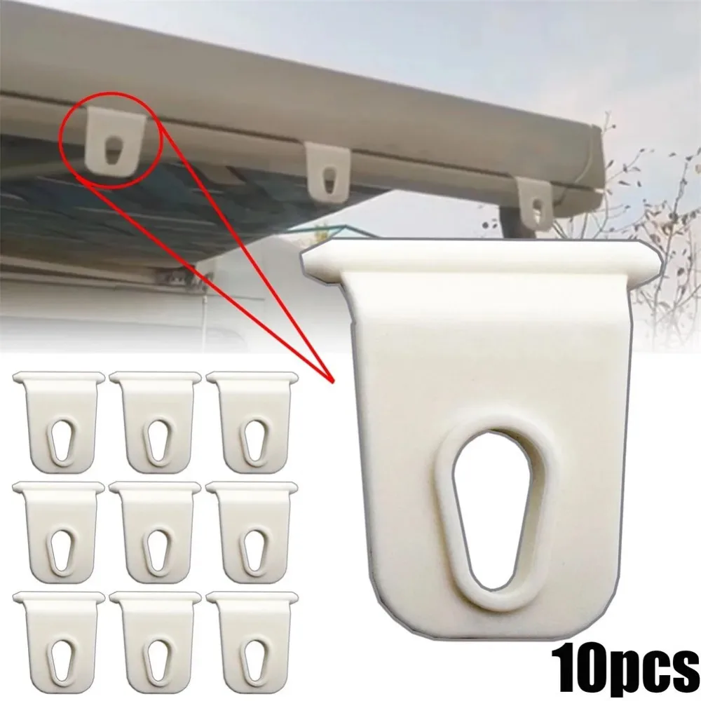 10 pçs branco/preto universal toldo roupas gancho cremalheiras para rv campista caravana festa luz titular rv adwnning gancho acessórios