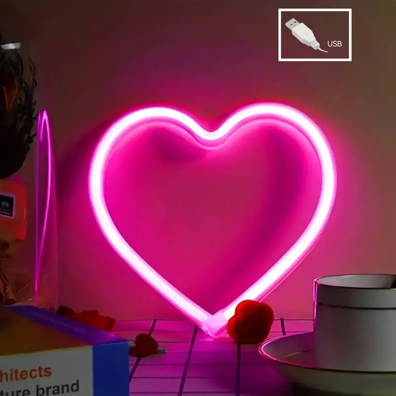 1 PC USB บรรยากาศ LED Neon Light Sign รูปหัวใจติดผนัง Night Light สําหรับวันวาเลนไทน์บาร์ห้องนอนห้องนั่งเล่น