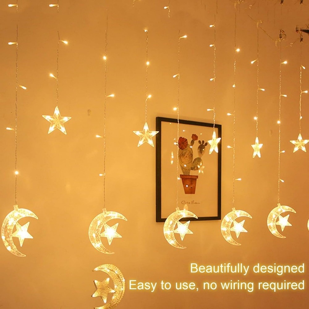 Guirlande lumineuse LED étoile et lune 3,5 m 120 LED, alimentée par 3 piles AA (non incluses), idéale pour la décoration de chambre et du Ramadan