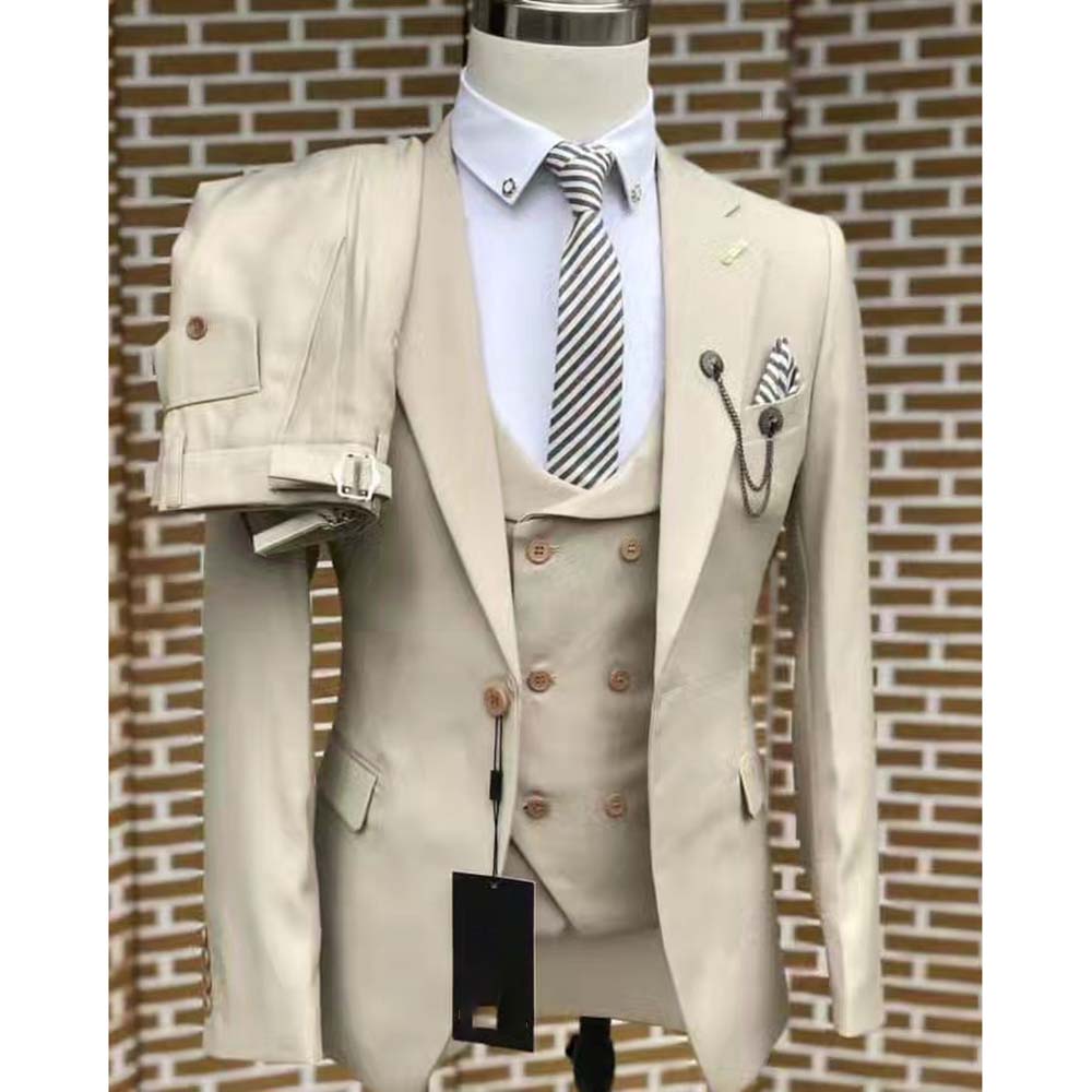 Traje Formal de negocios para hombre, chaqueta, pantalón, chaleco, un botón, solapa de muesca, alta calidad, Color sólido, a la medida, boda, 3 piezas