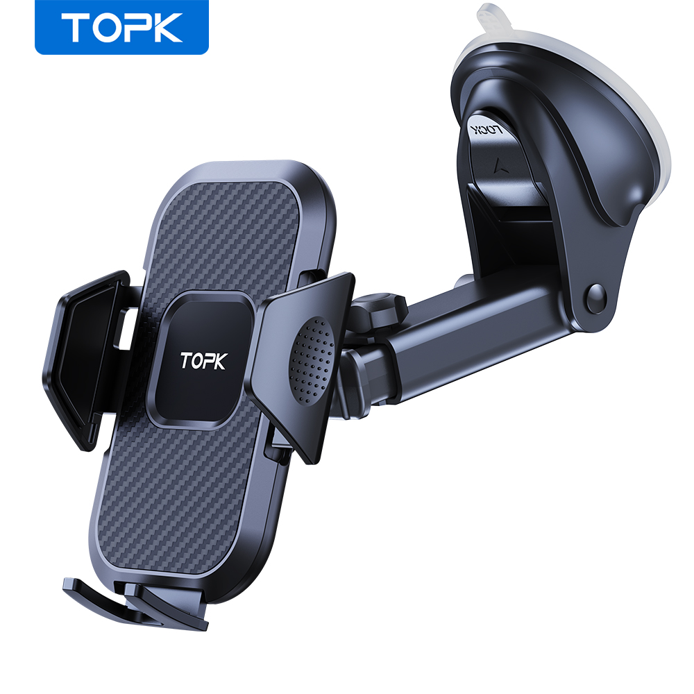 TOPK autotelefoonhouder sucker voor dashboard voorruit mobiele autohouder klem voor iPhone Pro Max X Xiaomi Huawei Samsung