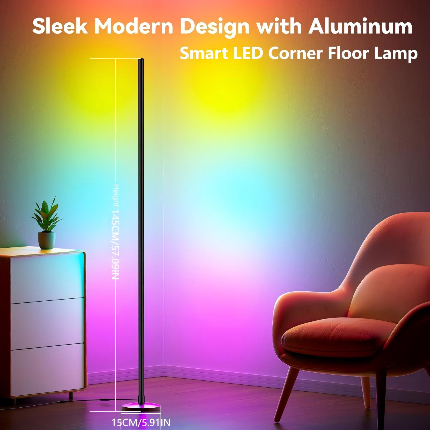 Hoekvloerlamp RGB IC-licht met APP en afstandsbediening LED-vloer sfeerverlichting met 16 miljoen doe-het-zelf-kleuren Kleurverandering