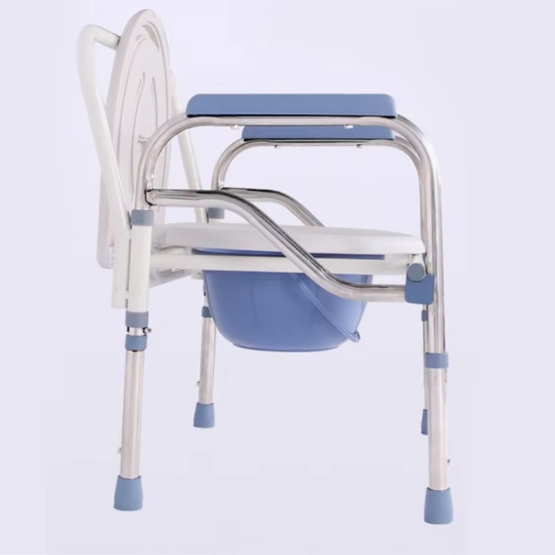 Opvouwbare stalen toiletstoel Draagbare commode voor ouderen Verstelbare hoogte Mobiele toiletbril met armleuningen Badkamerstoel