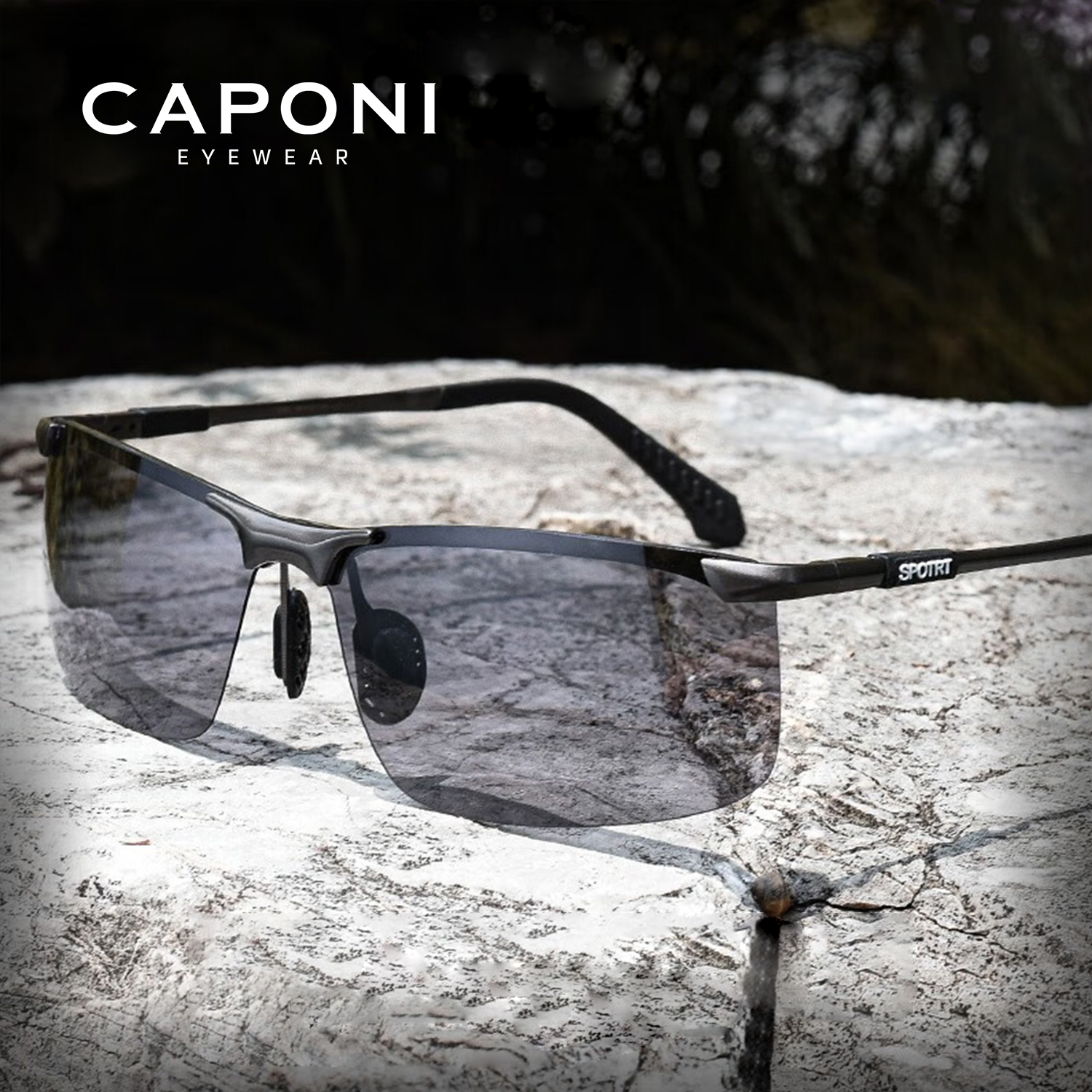 CAPONI Neue Sonnenbrille Männer Polarisierte UV400 Photochrome Schwarz Linsen Outdoor Sport Driving Shades Sonnenbrille UV400 Designer BS3066