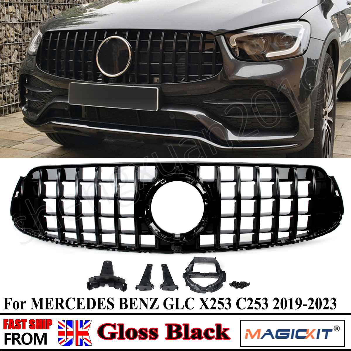 Für mercedes benz glc-class x253 glc43 amg 2016-2019 vorderer oberer renn grill glänzend schwarz auto styling front stoßstangen grill
