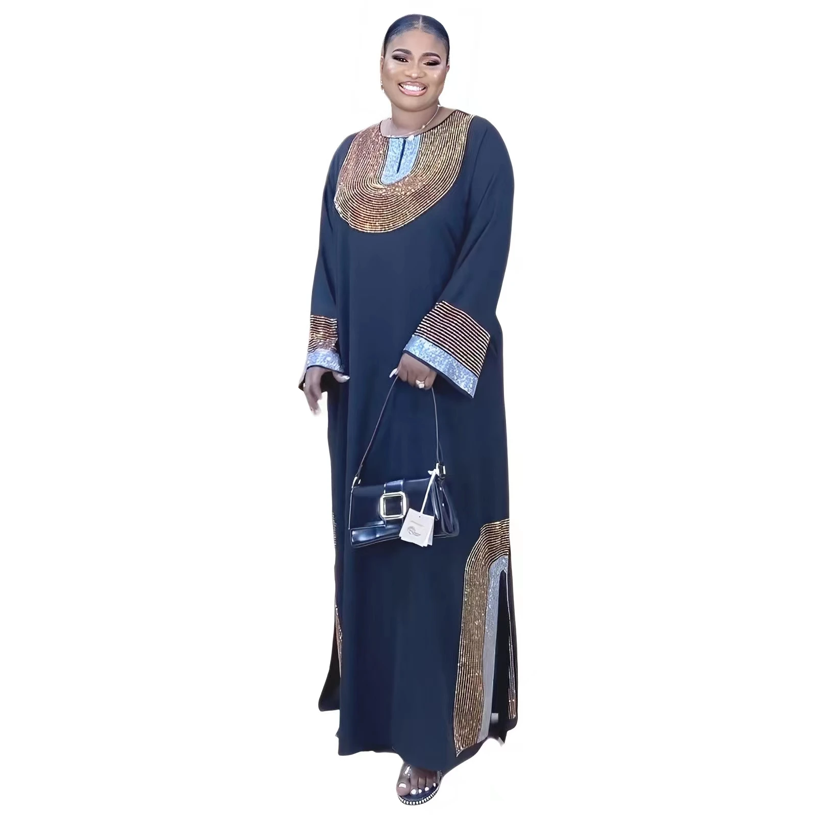 Vestido longo brilhante suave africano para mulher, Vestido com lenço
