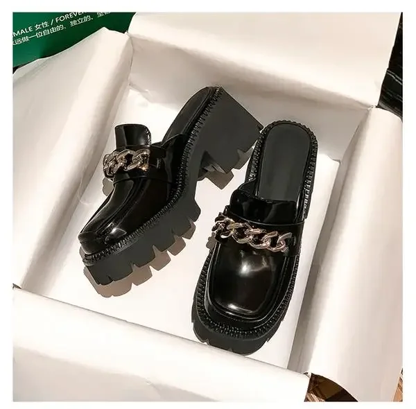 Vrouwen Verhoogde Platform Huis Slippers Vrouwelijke Slides Schoenen Vierkante Hak Muilezels Mode Loafers Med Cover Teen Hakken Klompen Zomer