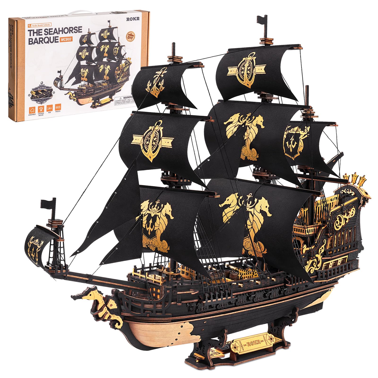 หุ่นยนต์ 3D ปริศนาไม้ไม้เรือชุดสําหรับวัยรุ่นและผู้ใหญ่สร้างหน้าแรกตกแต่งของขวัญ (Seahorse Barque)