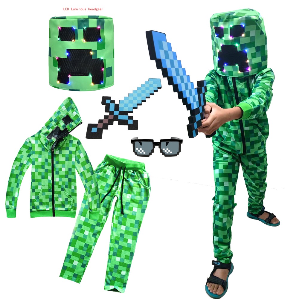 Kids Halloween Crawler Creepersw Cosplay Costume Funny Hoodie Sweatshirt Birthday Party Jacket Green plaid cardigan Hoodie suit