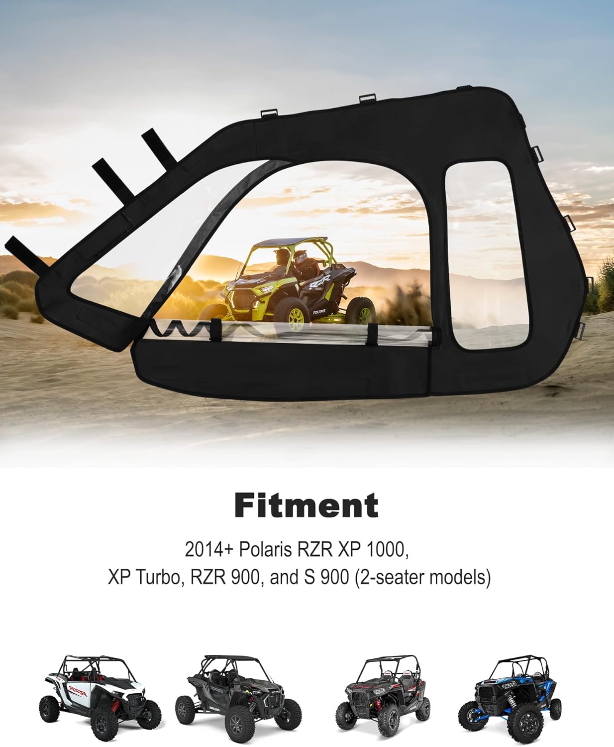 Soft Upper Doors for Polaris RZR XP 1000（2 Seater Model） – Soft Cab Enclosures Upgraded Zippers & Side Mirror Compatibility