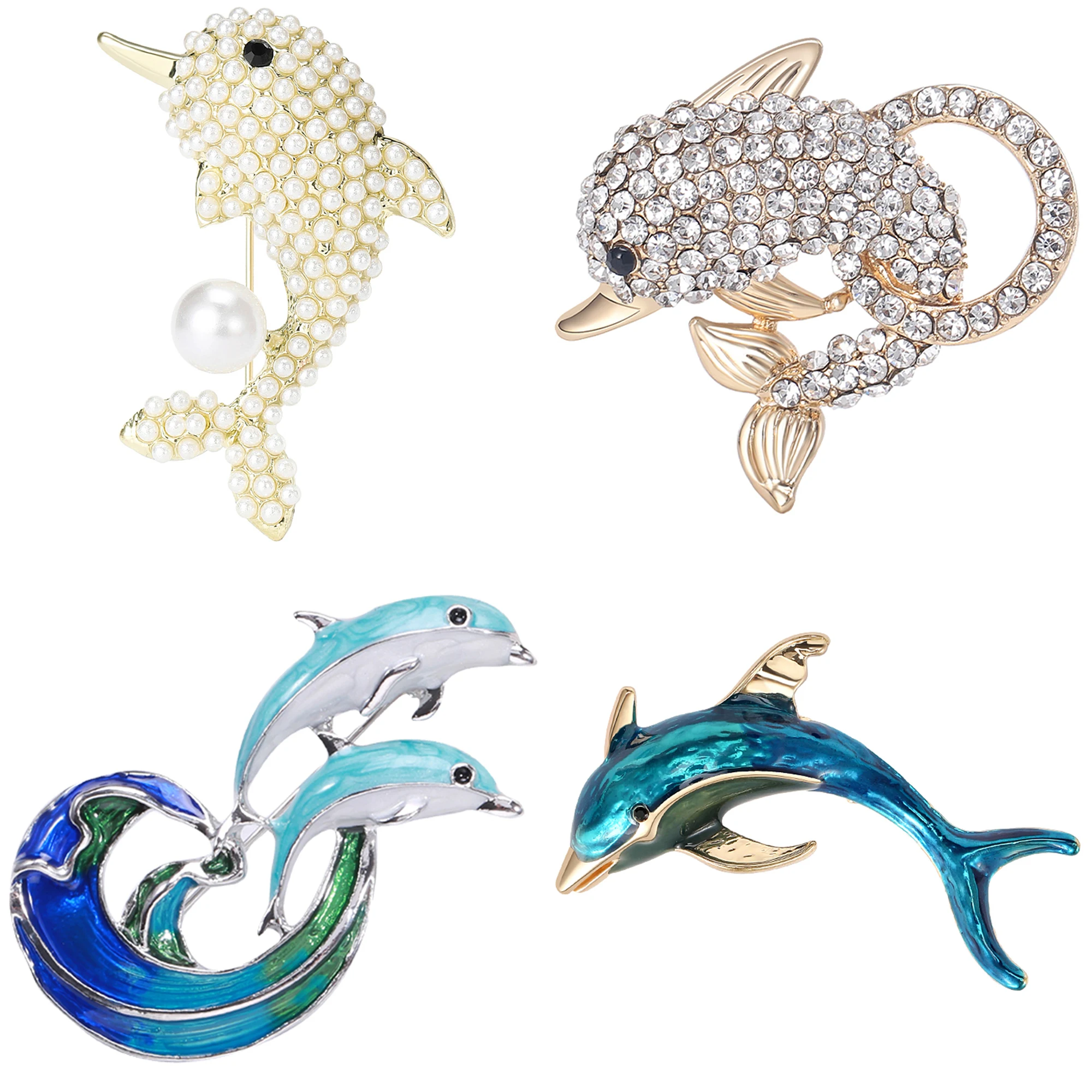 Rhinestone Dolphin เข็มกลัดสําหรับผู้หญิงเคลือบสัตว์ทะเล Pins งานปาร์ตี้ของขวัญกระเป๋าเป้สะพายหลังตกแต่งเสื้อผ้าอุปกรณ์เสริม