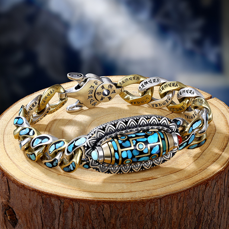 HX nueva pulsera Guochao para hombre, pulseras de perlas giratorias de transferencia Retro con personalidad, regalo de alta gama, joyería de moda
