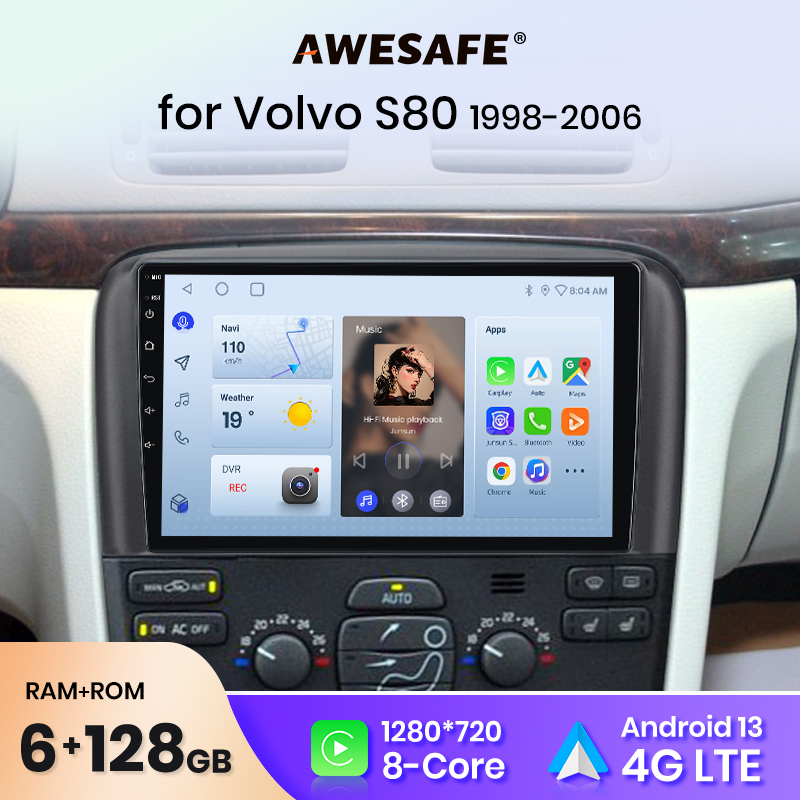 AWESAFE PX9 Plus autoradio per Volvo S80 1998 - 2006 wireless CarPlay Android Auto No 2 din 2din DVD