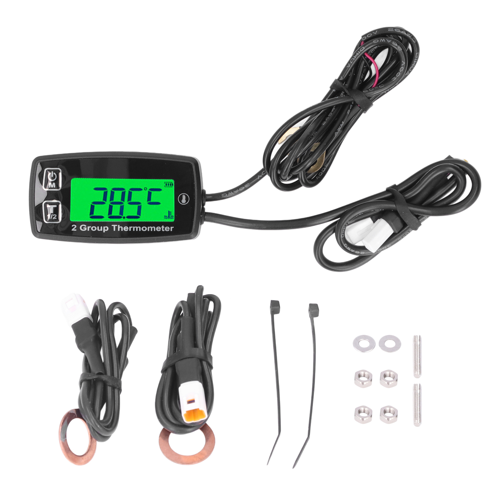 Medidor do termômetro do motor, tacômetro confiável LCD, canal duplo, impermeável, resistente ao desgaste, barco, ATV, motocicleta, IP67
